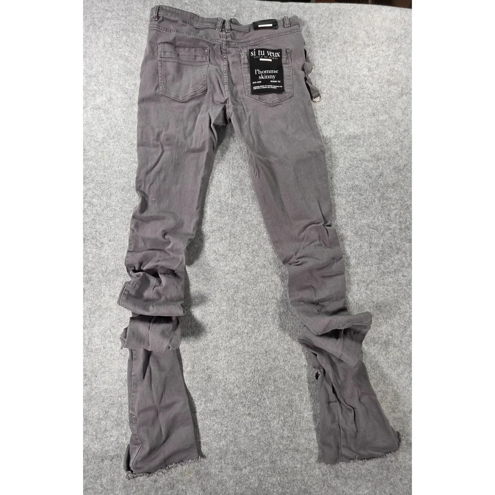 Si Tu Veux Jeans Mens Billy Jean Super Stacked Distressed Cargo Gray 38 Skinny